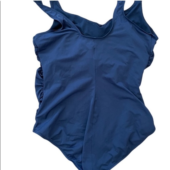 Speedo Endurance Plus Size Blue Ruched Sides One Piece Swimsuit - Picture 4 of 6